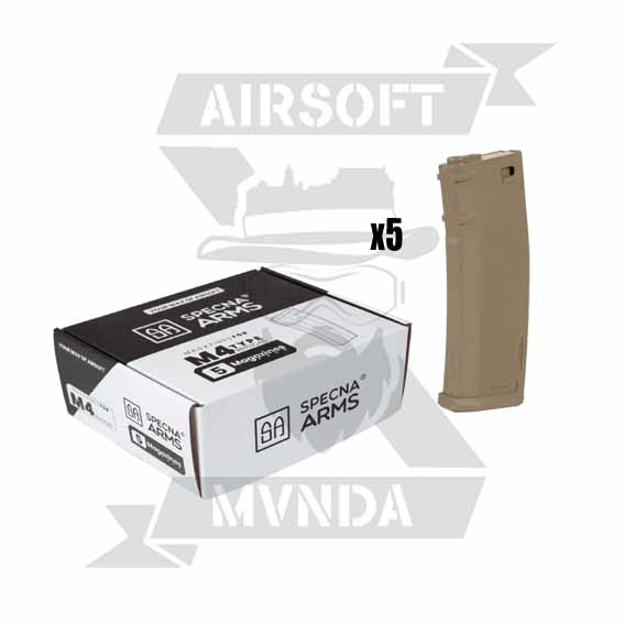 CAJA 5 CARGADOR SPECNA ARMS MID-CAP FUSIL M4 TAN
