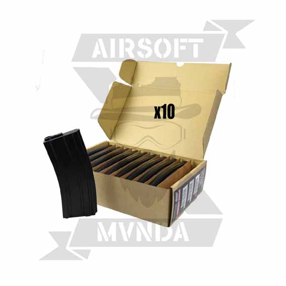 CAJA 10pcs CARGADOR ASG MID-CAP FUSIL M4 140BB ABS NEGRO