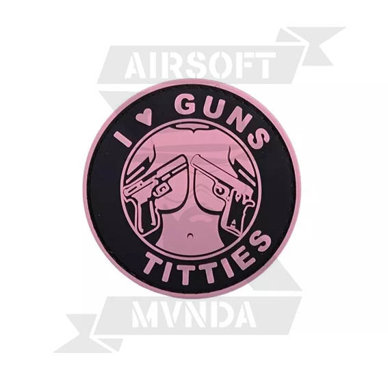 PARCHE 3D I LOVE GUNS TITTIES ROSA