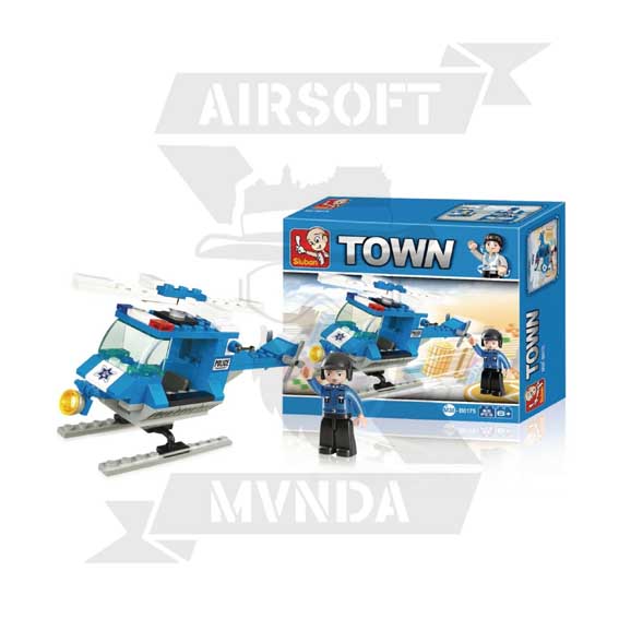 HELICOPTERO POLICE TOWN 86 BLOQUES SLUBAN AZUL BLANCO - Imagen 3