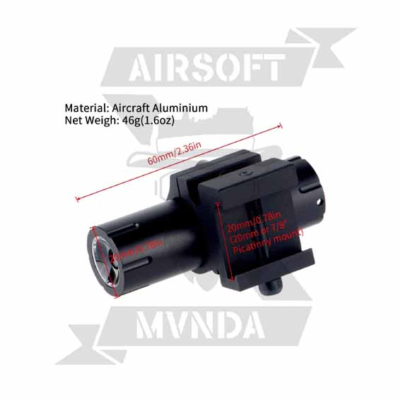 LINTERNA TACTICA DE 100 LUMENES CON ANILLA PARA PICATINNY NEGRO  - Imagen 2